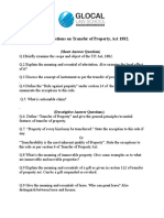 Model Questions On Transfer of Property, Act 1882.: (Short Answer Question)