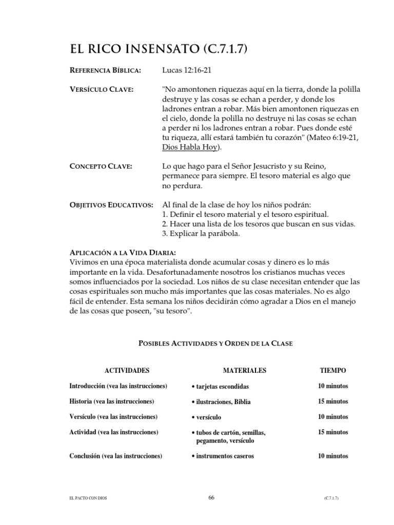 La Parábola del Rico Insensato para Niños | PDF | Parábolas de Jesús ...