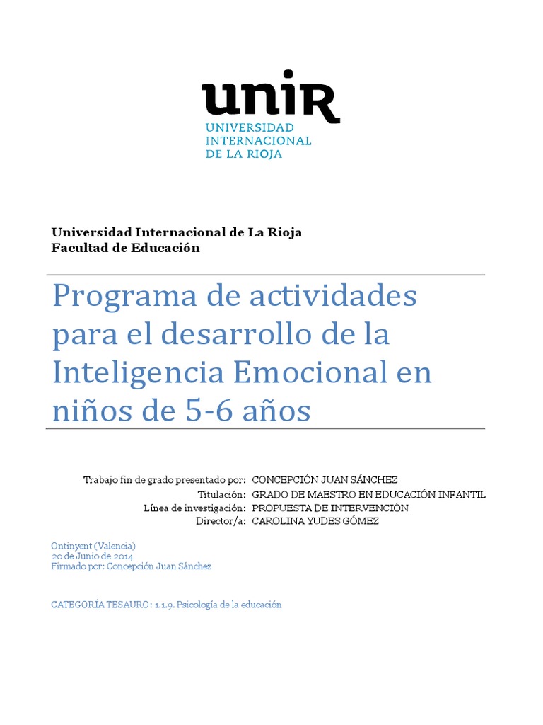 Actividades de Inteligencia Emocional Infantil | PDF | Inteligencia ...