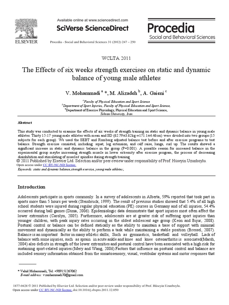 The Effects of Six Weeks Strength Exercises On Static and Dynamic ...