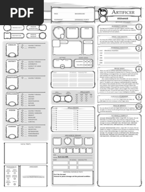 Dungeons And Dragons Class Character Sheet Artificer Alchemist V1 2 Fillable Pdf