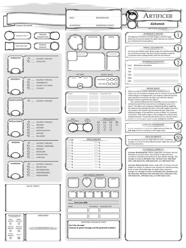 dungeons and dragons class character sheetartificer