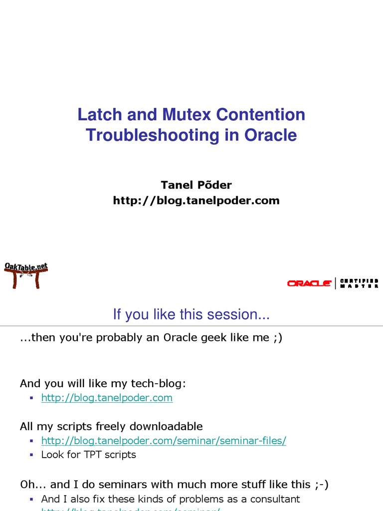 Oracle Latch and Mutex Contention Troubleshooting PDF Data Data