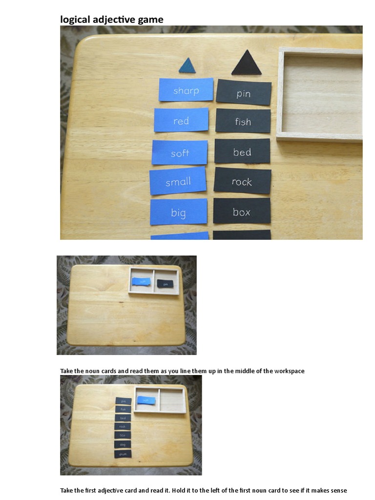Logical Adjective Game: Take The Noun Cards and Read Them As You Line ...