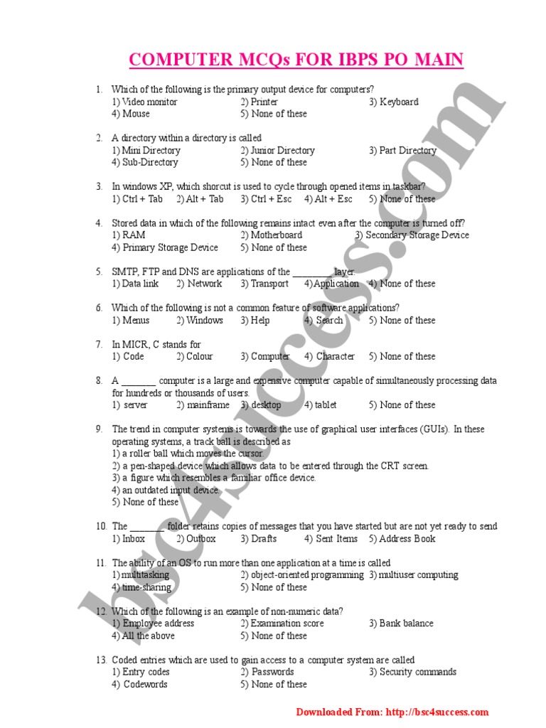 Computer MCQs For IBPS PO Main | PDF | Computer Data Storage ...