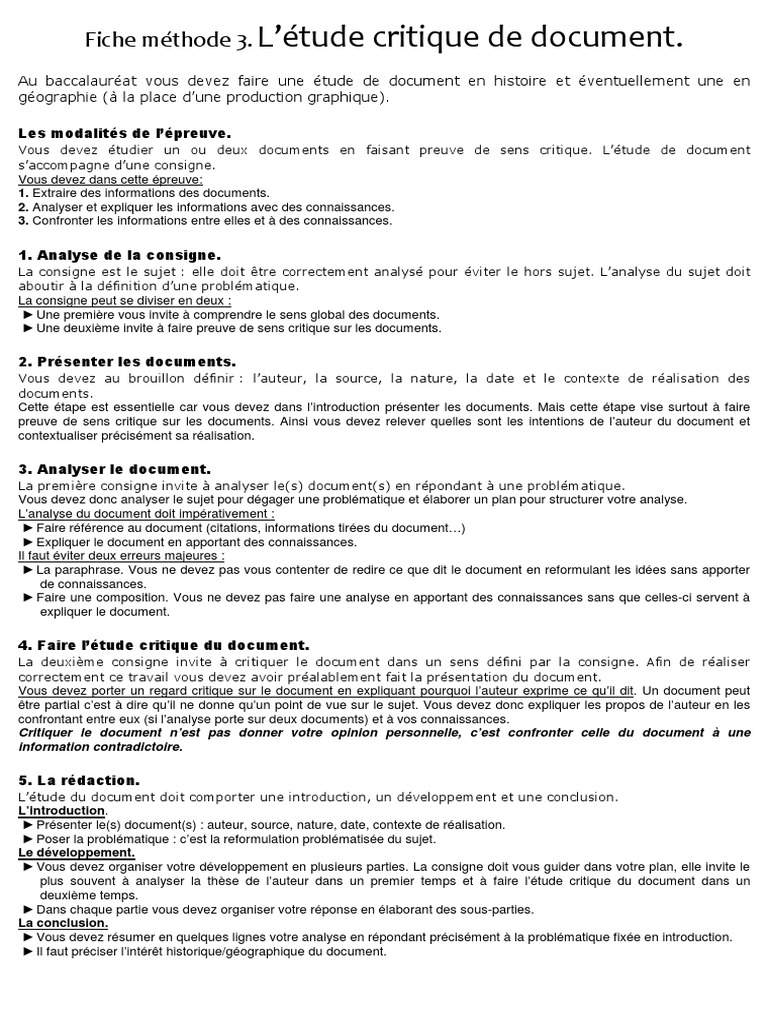 Methode Etude Critique De Doc Hggsp Étude Critique de Document | PDF | Document | Sciences cognitives