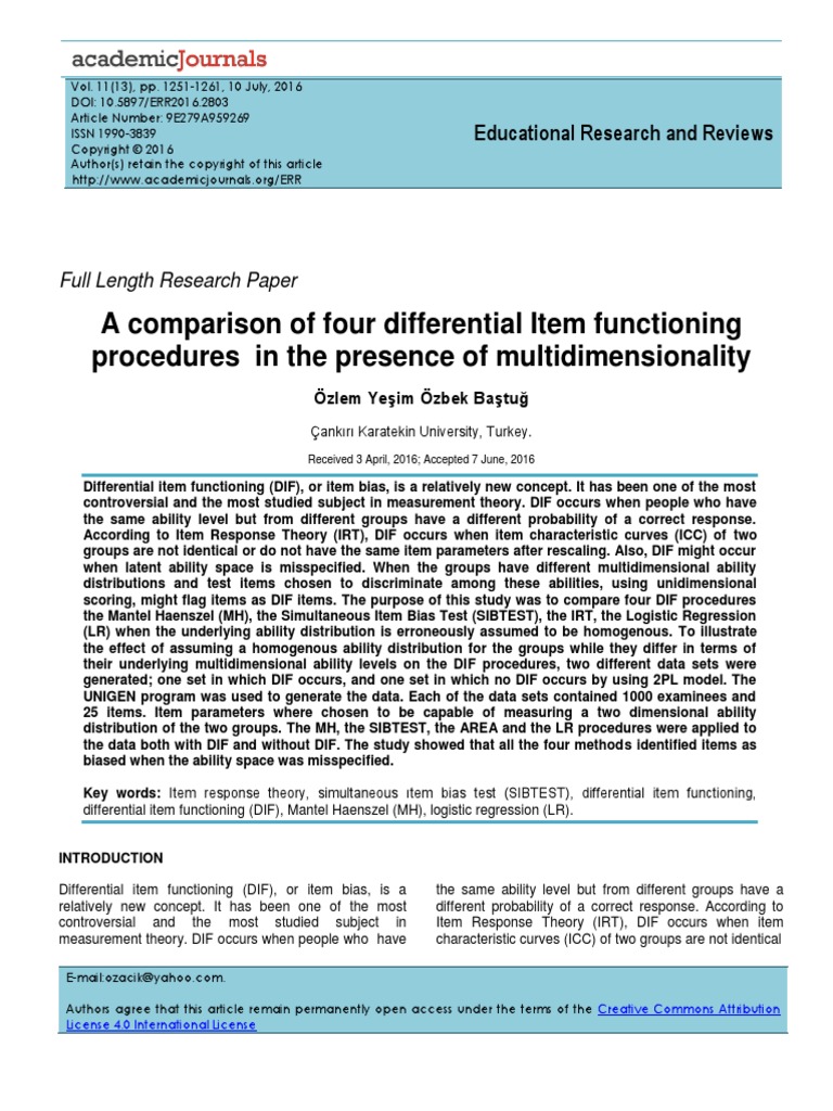 (SIBTEST), IRTDIF, MH, Differential Item Functioning | PDF ...