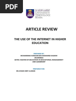 Article Review: The Use of The Internet in Higher Education