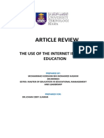Article Review: The Use of The Internet in Higher Education