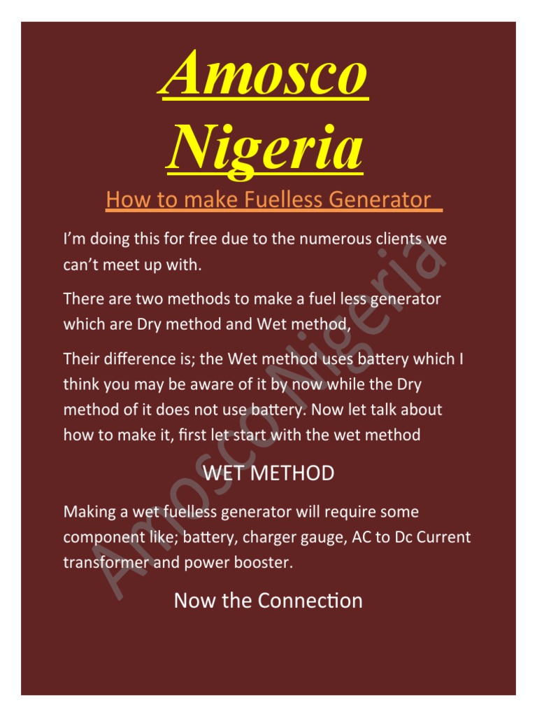 Amosco Nigeria: How To Make Fuelless Generator | PDF | Battery Charger ...