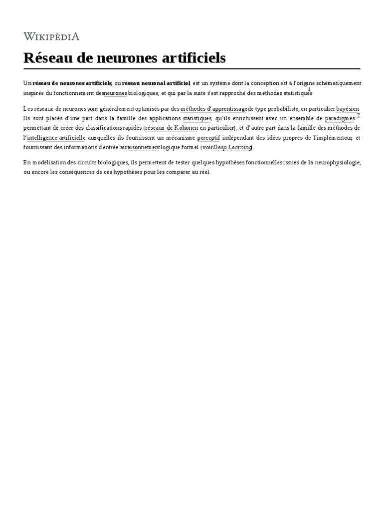 Réseau de Neurones Artificiels | PDF | Réseau de neurones artificiels ...