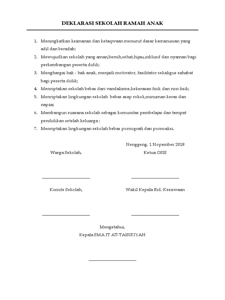 20+ New For Contoh Teks Deklarasi Sekolah Ramah Anak