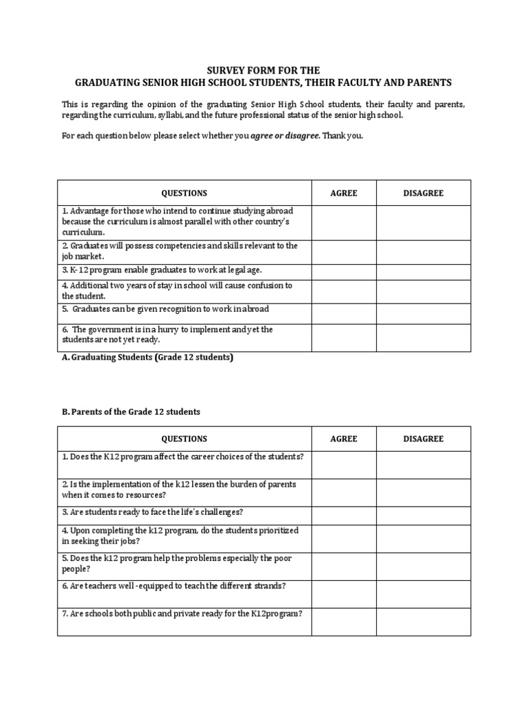 Senior High School Curriculum Survey | PDF | Students | Curriculum