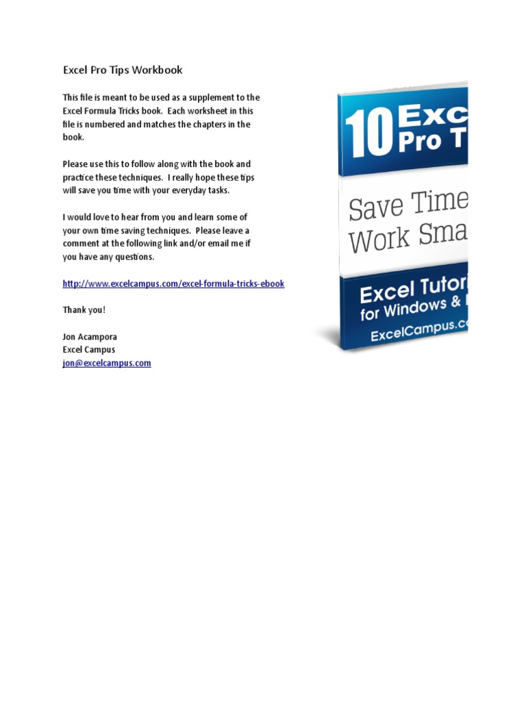 Excel Pro Tips Workbook Guide | PDF | Computer Keyboard | Microsoft Excel