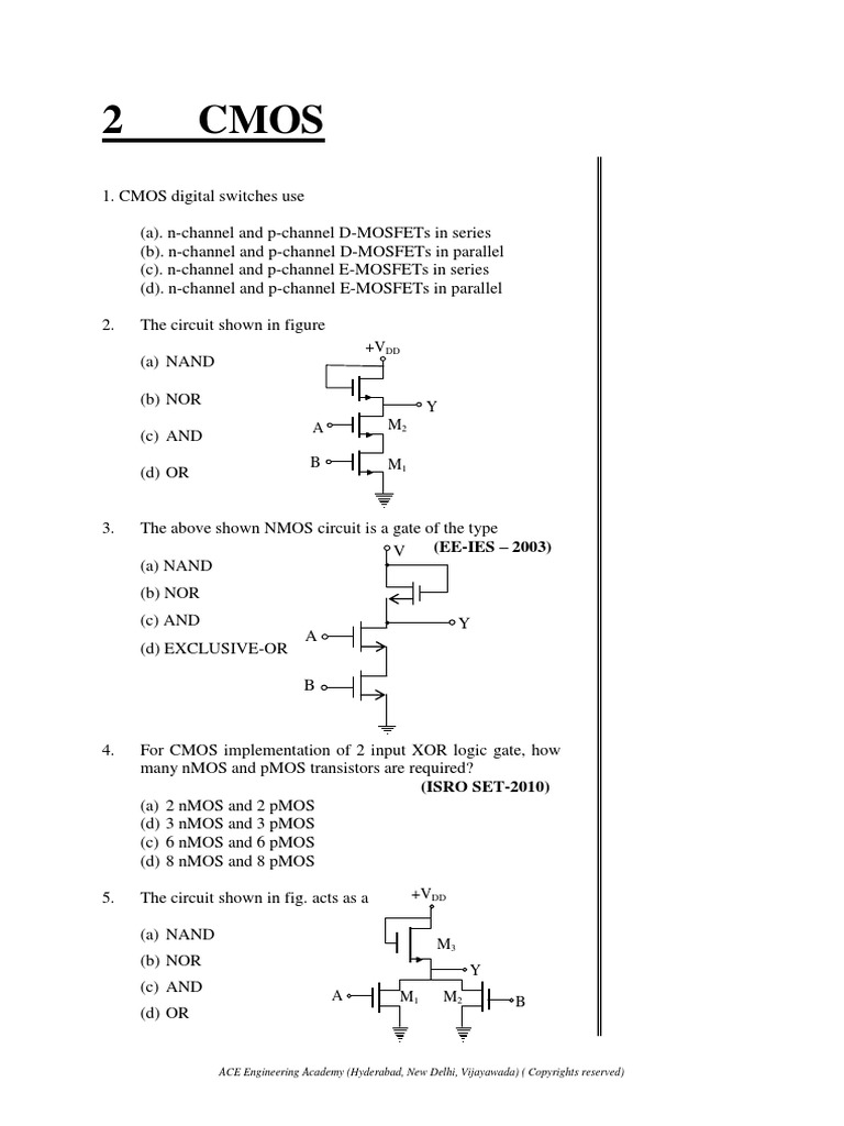 CMOS Questions PDF | PDF | Cmos | Field Effect Transistor