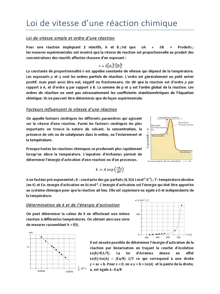 Vitesse et Ordre des Réactions Chimiques | PDF | Cinétique chimique ...