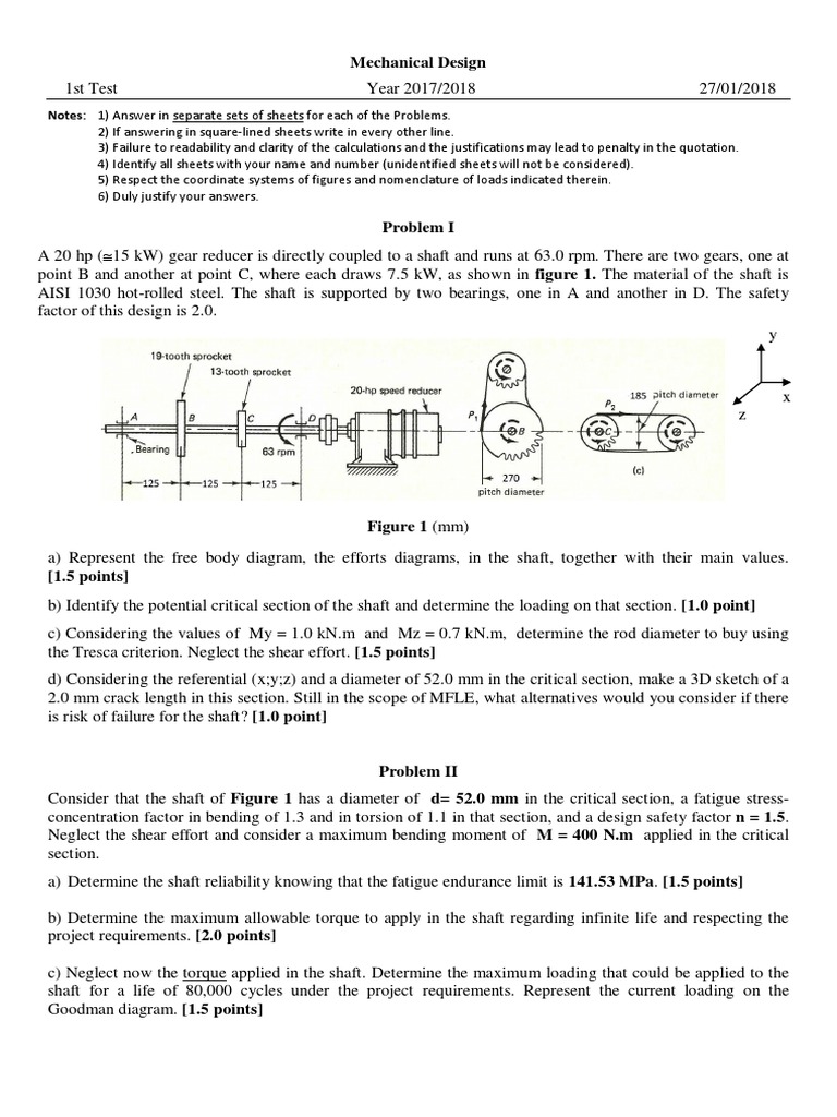Mechanical Design Test: Shaft Analysis | PDF | Fatigue (Material) | Bending