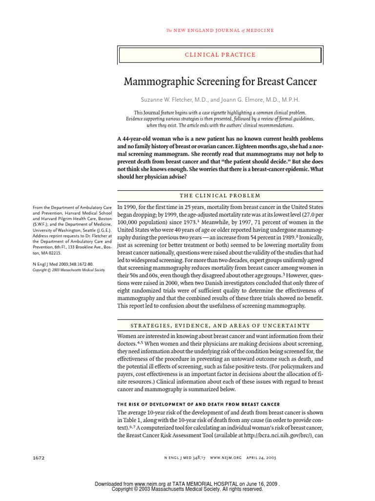 Mammographic Screening of Breastr Cancer | PDF | Mammography | Breast ...