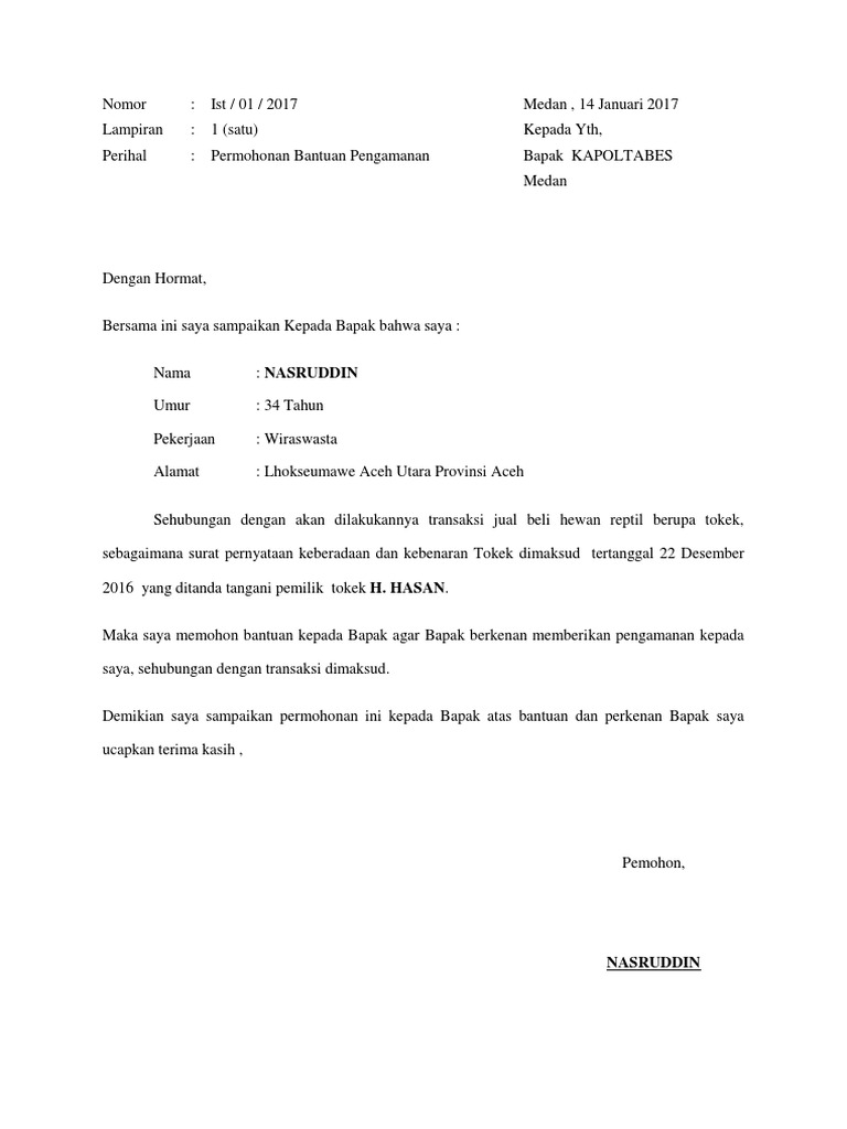 Surat Permohonan Bantuan Pengamanan Pdf