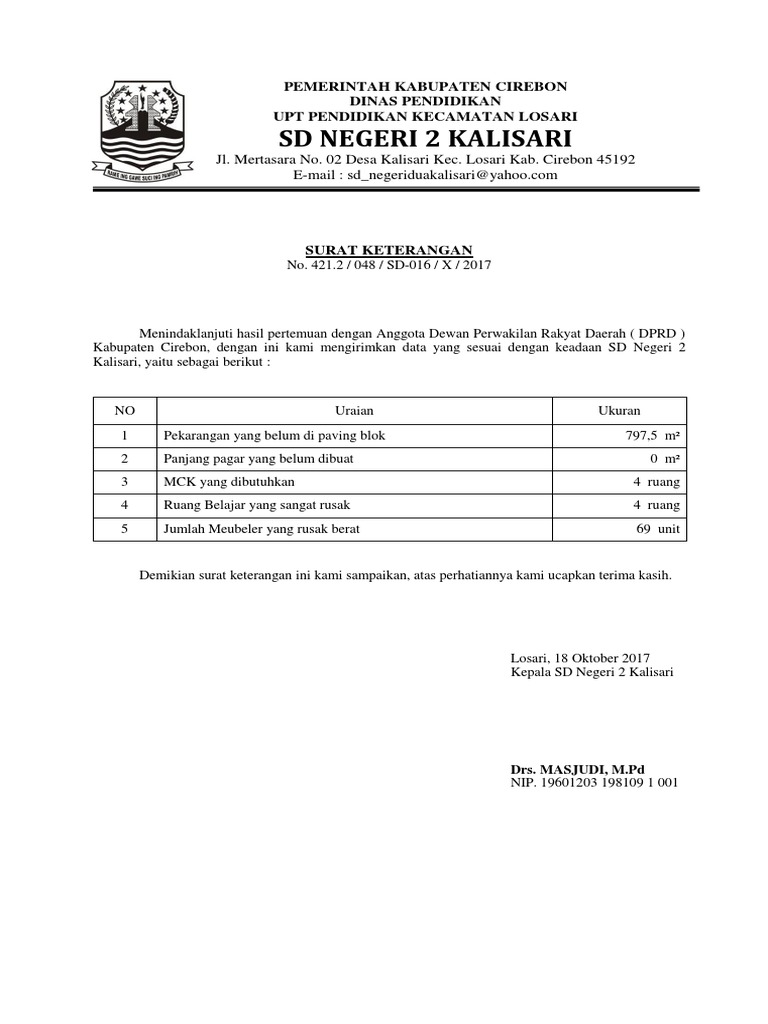 Contoh Surat Izin Sd - Aneka Macam Contoh