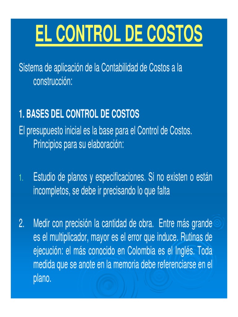 Control de Costos en Construcción | PDF | Presupuesto | Salario