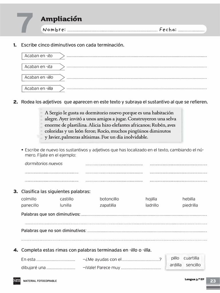 3 Primaria Lengua SM Tema 7 Ampliación | PDF | Relaciones sintácticas ...