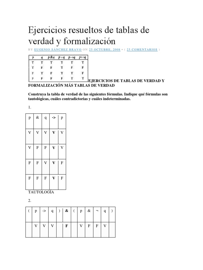 Ejercicios De Tablas De Verdad Resueltos Tablas de Verdad | PDF | Lógica | Expresiones lógicas