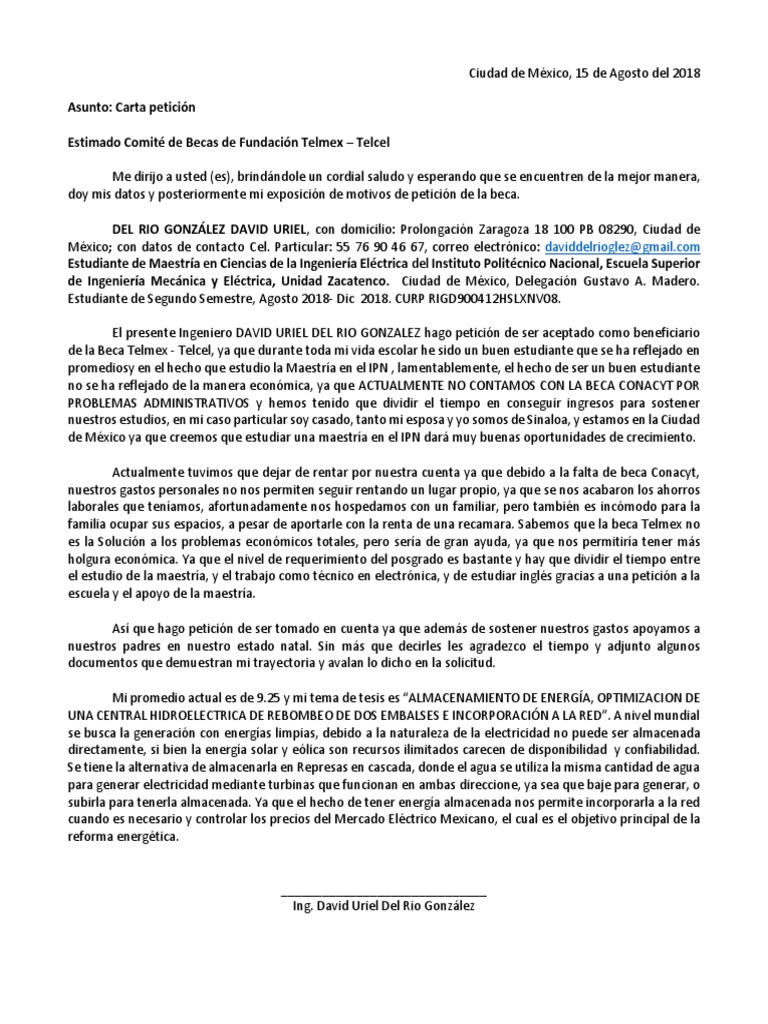 Formato De Carta De Exposicion De Motivos Para Beca 