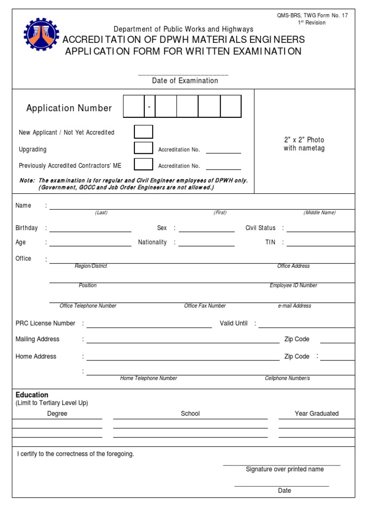 DPWH Materials Engineer Exam Application | PDF | Engineer | Test ...