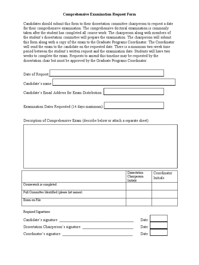 Comprehensive Examination Request Form | PDF | Thesis | Postgraduate ...