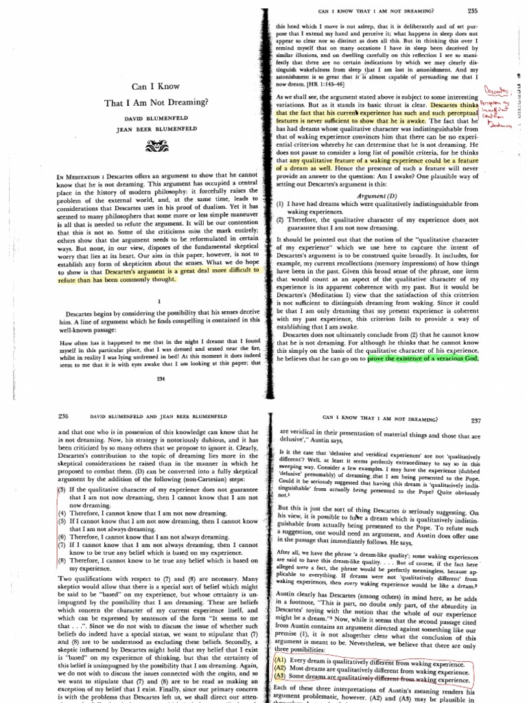 Blumenfeld and Blumenfeld Can I Know That I Am Not Dreaming PDF