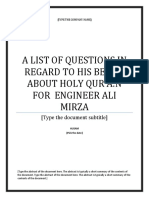 A List of Questions (In Regard To His Belief About Holy Qur'a:n,) For Engineer Ali Mirza