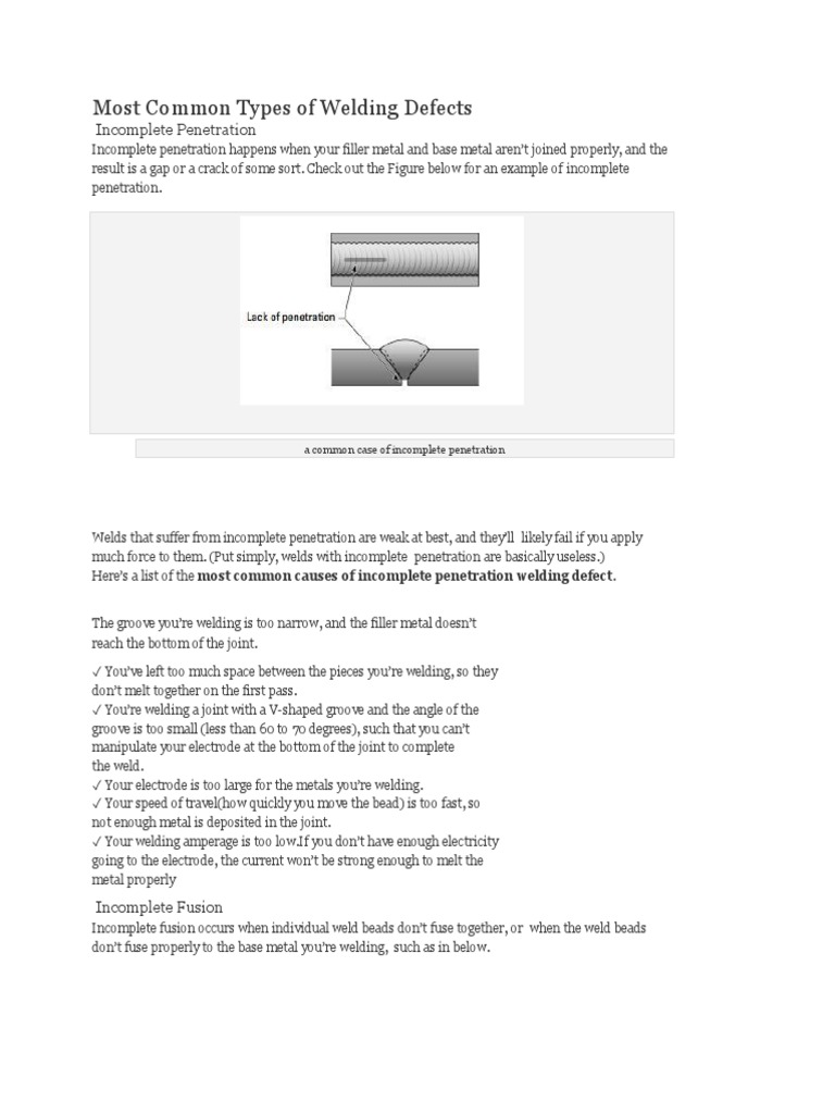 Most Common Types of Welding Defects: Incomplete Penetration | PDF ...