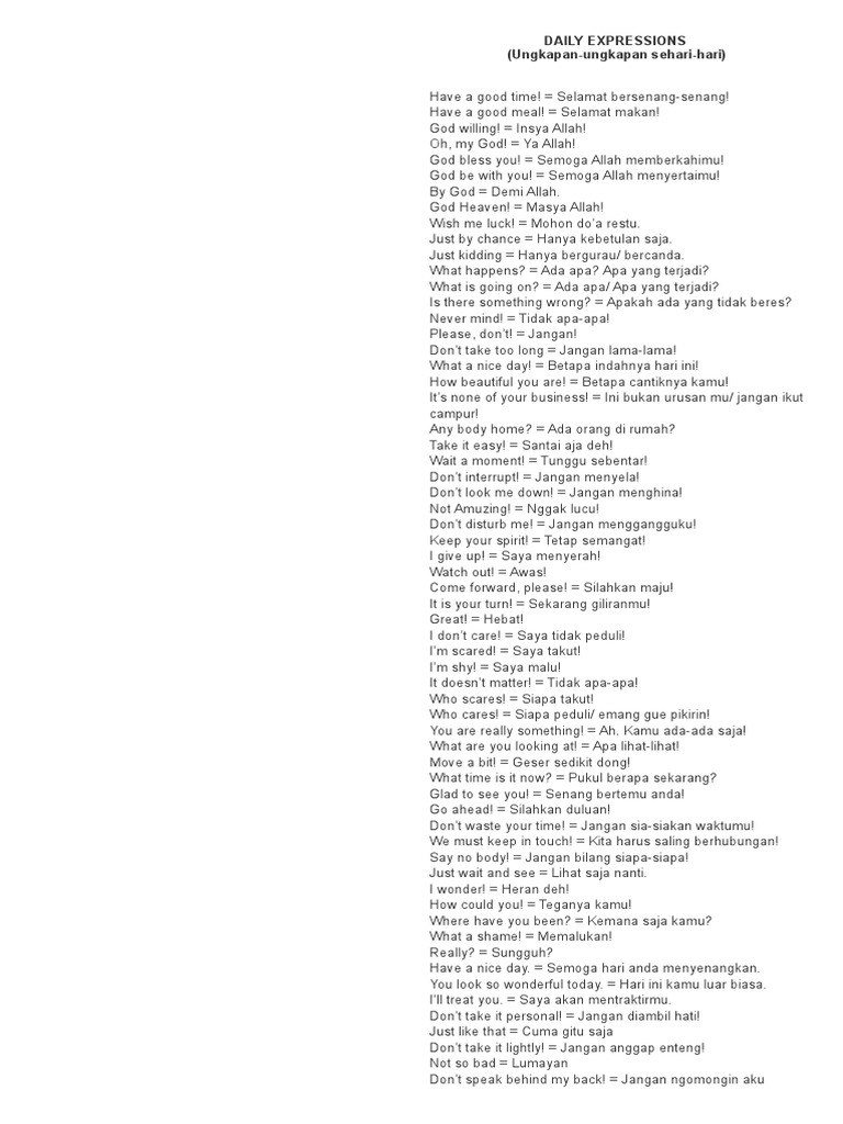Indonesian Phrases And Common Expressions – OUCEBE