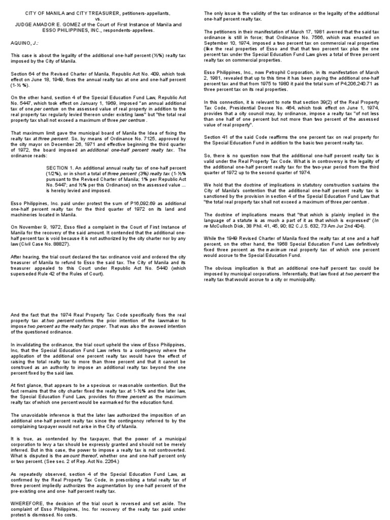 City of Manila Property Tax Real Property