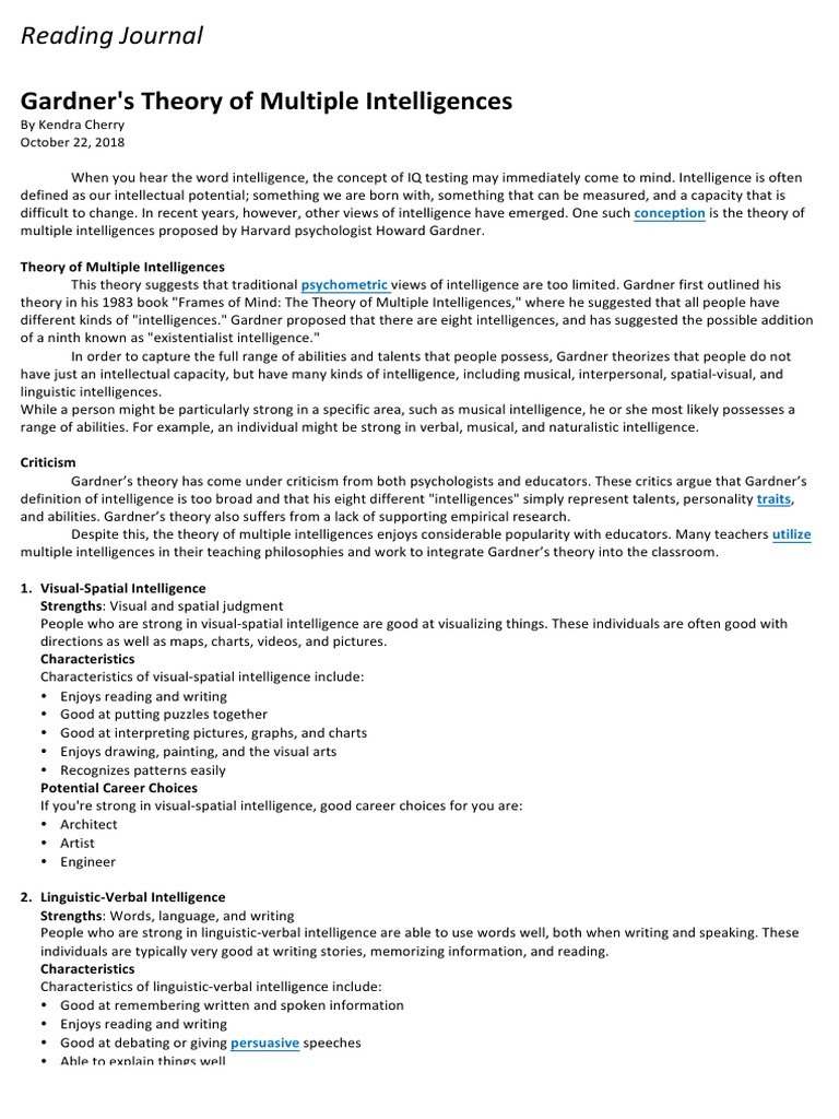 Understanding Gardner's Multiple Intelligences | PDF | Intelligence ...