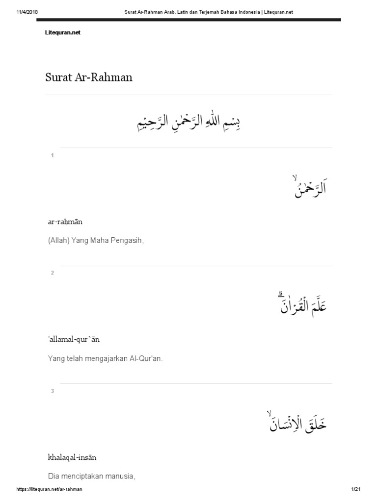 Surat Ar Rahman Dan Artinya