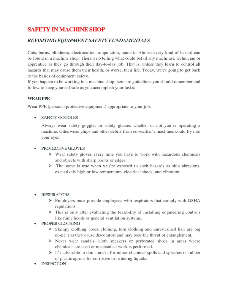Safety in Machine Shop | PDF | Materials | Nature