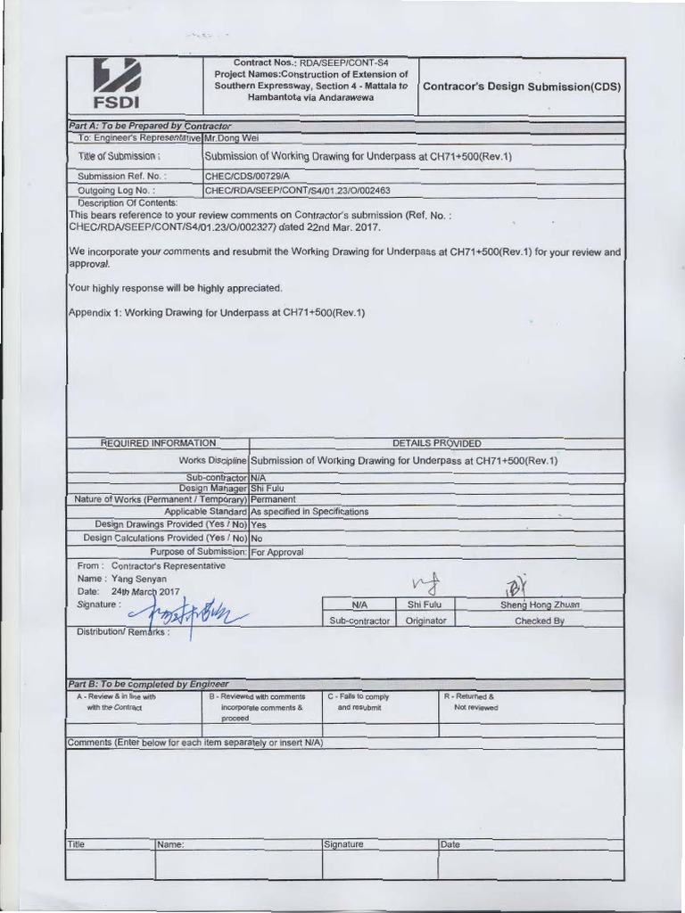 To Be Prepared by Contractor: Contracor's Design Submission (CDS) | PDF ...