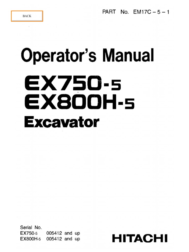 Hitachi EX800H-5 Excavator operator's manual Serial No. 005412 and up.pdf