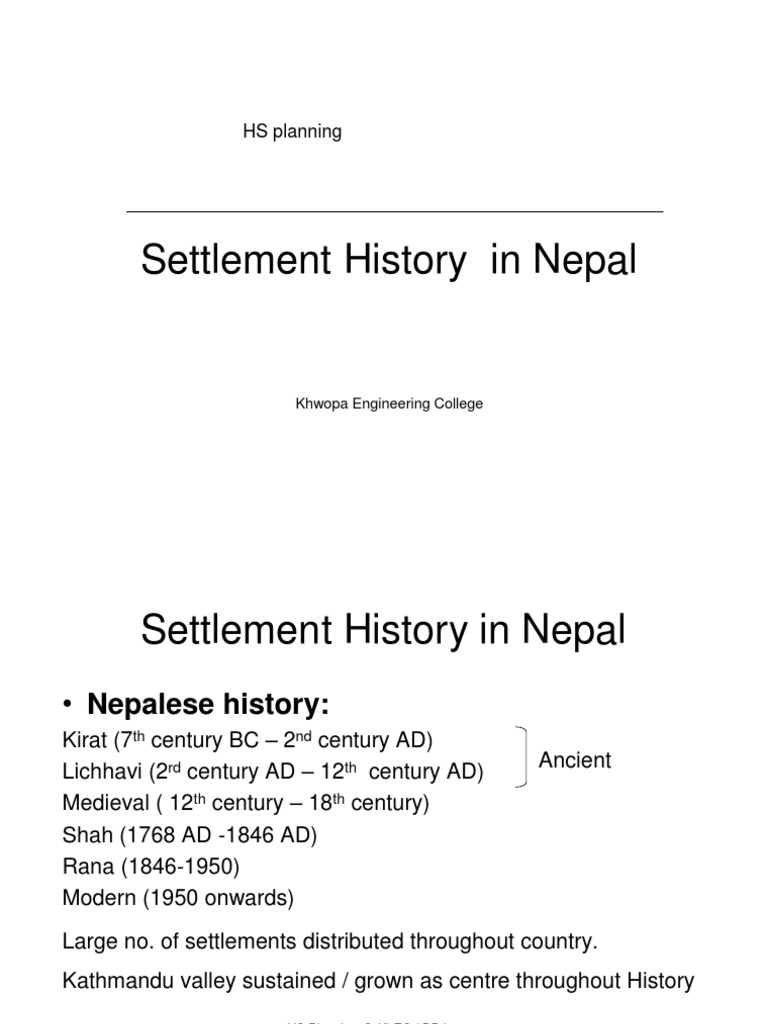 Settlement History in Nepal HS Planning PDF Kathmandu Nepal