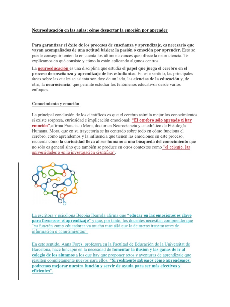 Neuroeducación: Emoción en el Aula | PDF | Maestros | Aprendizaje