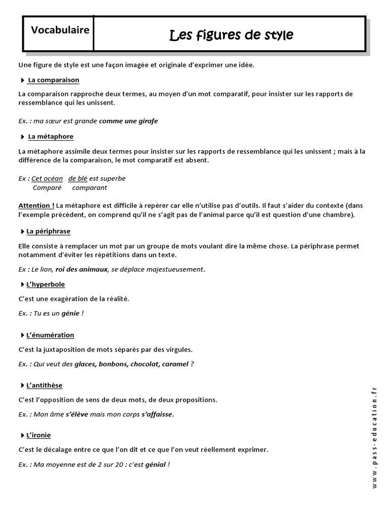 Exercices Figures De Style 4eme