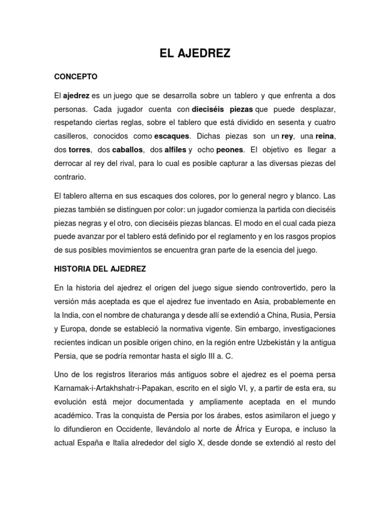 El Ajedrez | PDF | Ajedrez | Juegos de habilidad mental