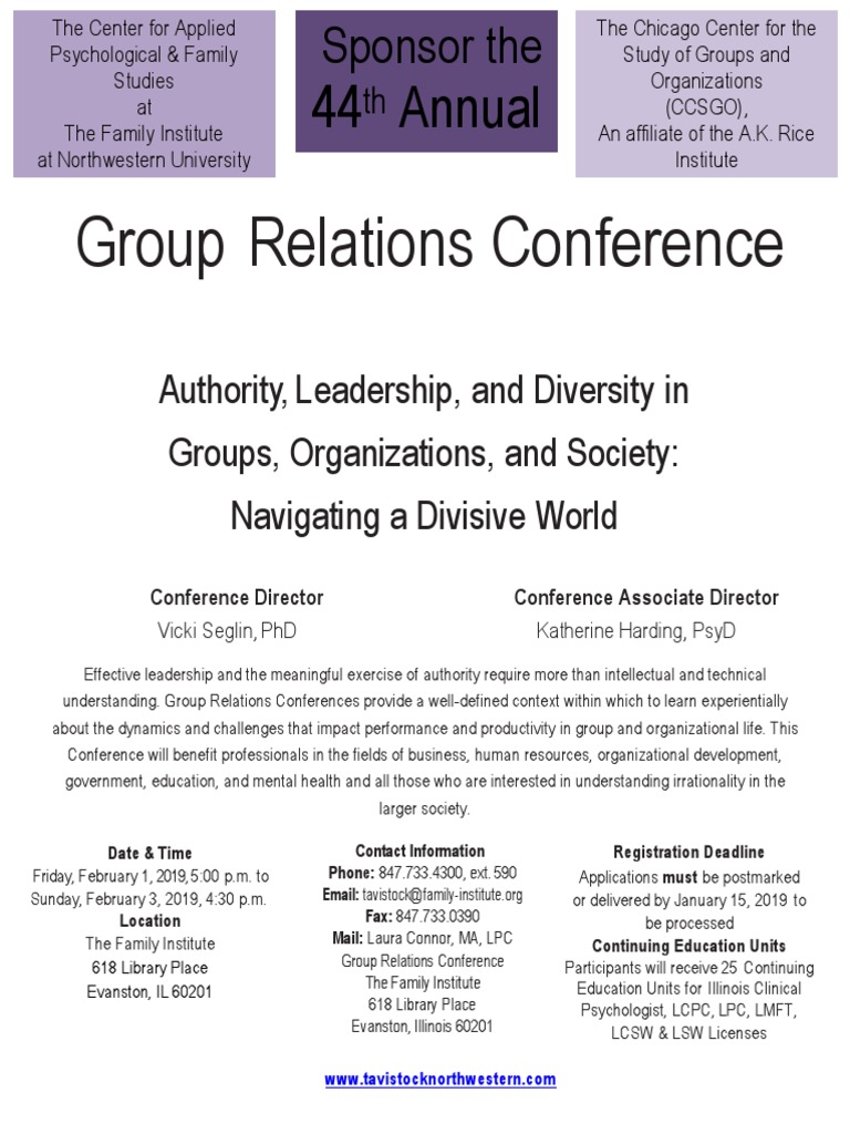 Group Relations Conference 2019 Details | PDF | Counseling Psychology ...