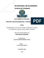 Calidad Del Agua en Función de Turbidez y Coliformes en La Planta de Tratamiento La Quesera, Sucre, Celendín, 2016-2017