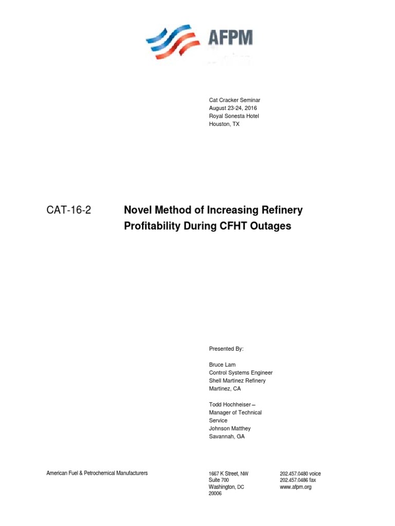 Increase Refinery Profitability During CFHT Outages | PDF | Sulfur ...