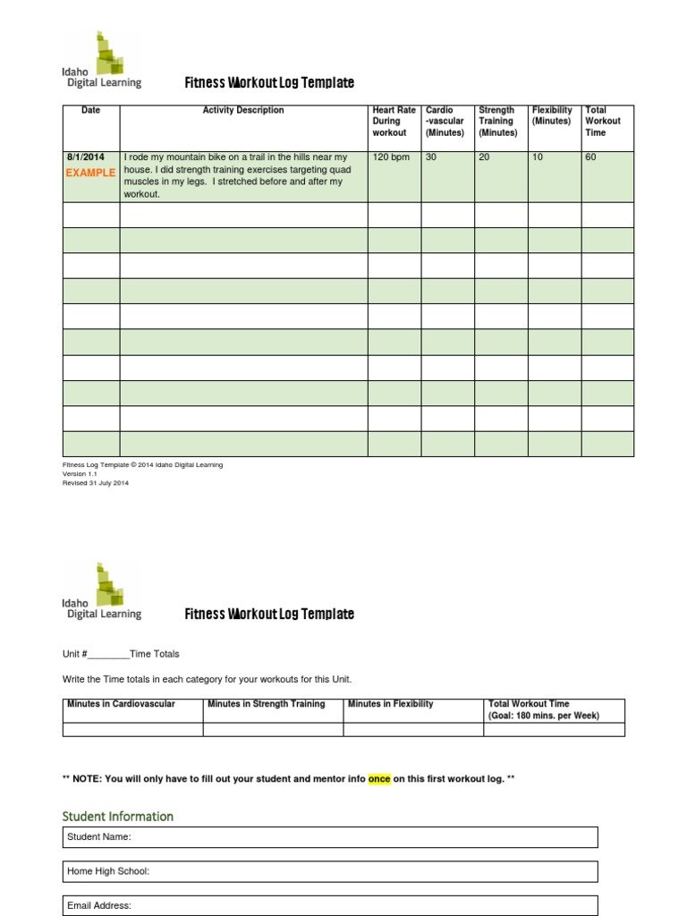 Fitness Workout Log Template: Example | PDF | Career & Growth