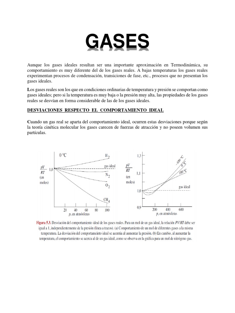 Comportamiento de Gases Reales y Van der Waals | PDF | Gases | Temperatura