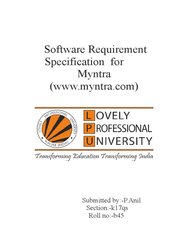 Software Requirement Specification For Myntra Submitted byP.Anil